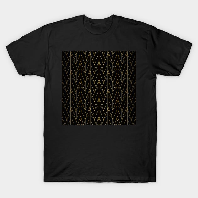 Black and Gold Vintage Art Deco Triangle Lines Geometric Pattern T-Shirt by podartist